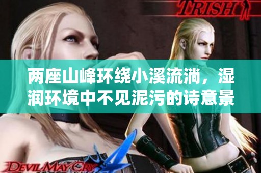两座山峰环绕小溪流淌，湿润环境中不见泥污的诗意景象