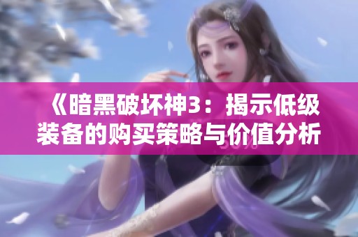 《暗黑破坏神3：揭示低级装备的购买策略与价值分析》