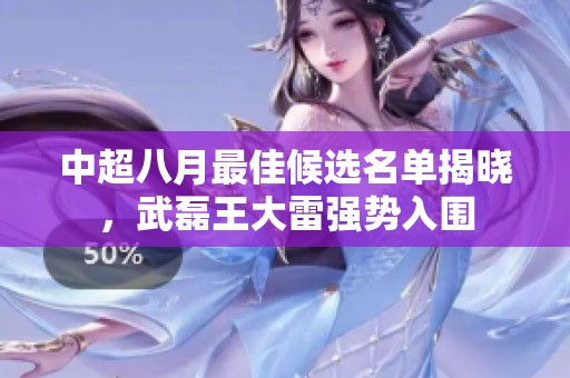 中超八月最佳候选名单揭晓，武磊王大雷强势入围